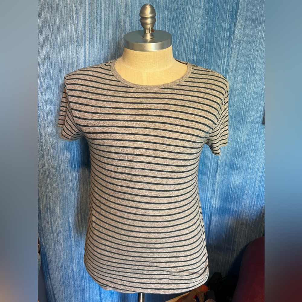 Large J Crew Gray and Blue Striped Tee